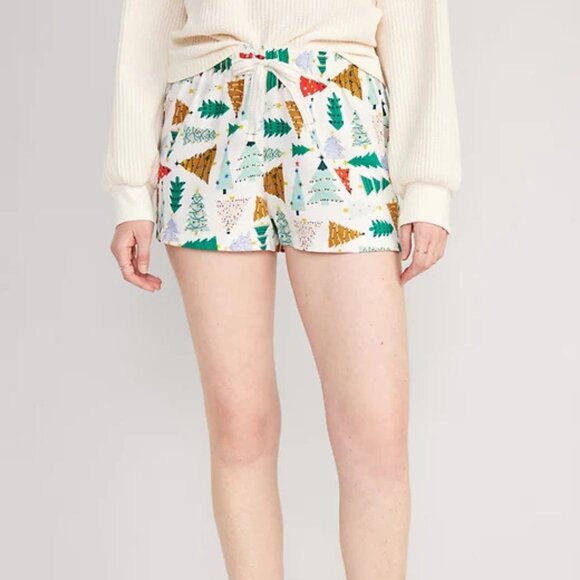 NWT Old Navy Flannel Boxer Pajama Sleep Shorts Lounge O Christmas Tree Women XL - Picture 2 of 6